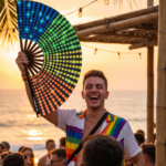Festival Fan sort med regnbue prikker – Rave & CSD – Visning 5