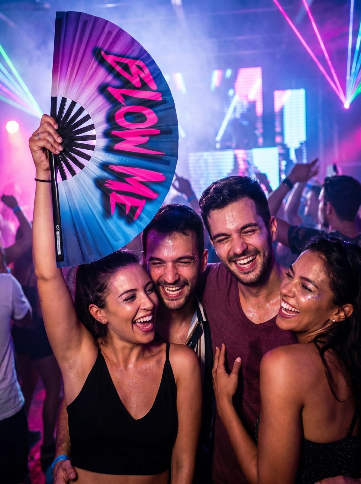 BLOW ME” festival fan i lilla-blå – Rave & CSD accessoire – Visning 5