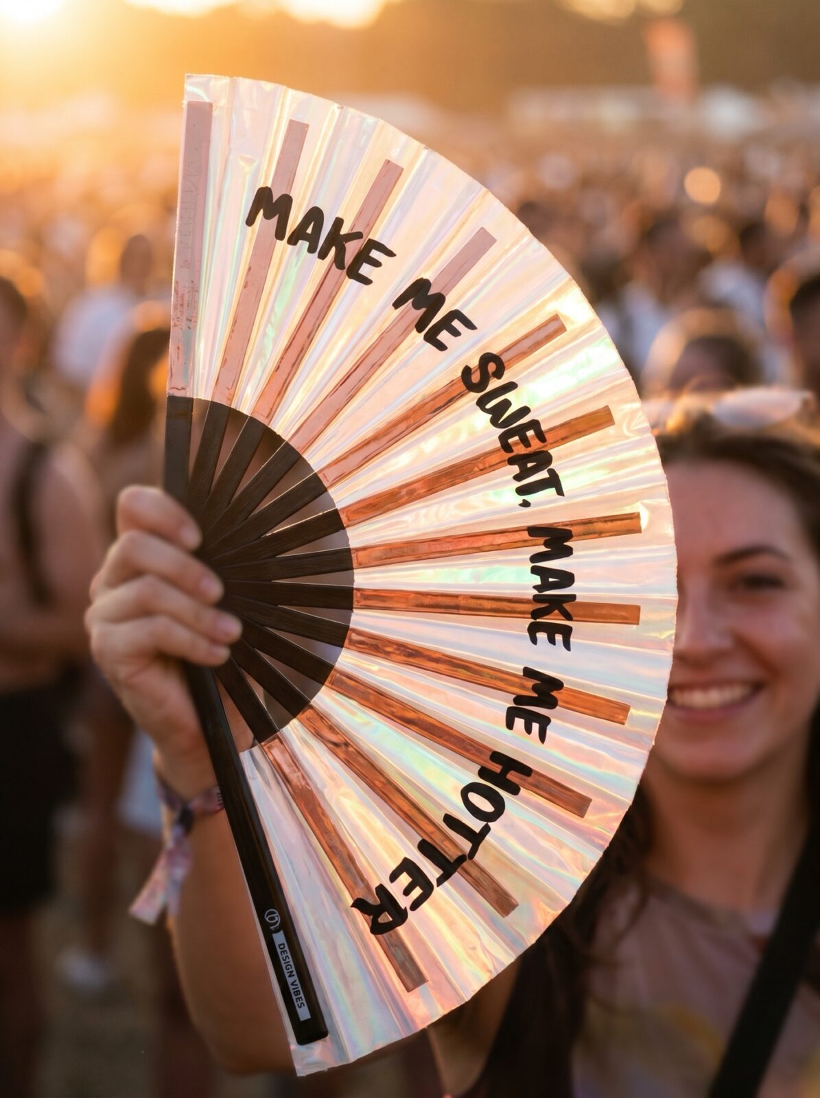 Festival Fan “MAKE ME SWEAT” holografisk rosaguld – Rave – Visning 3