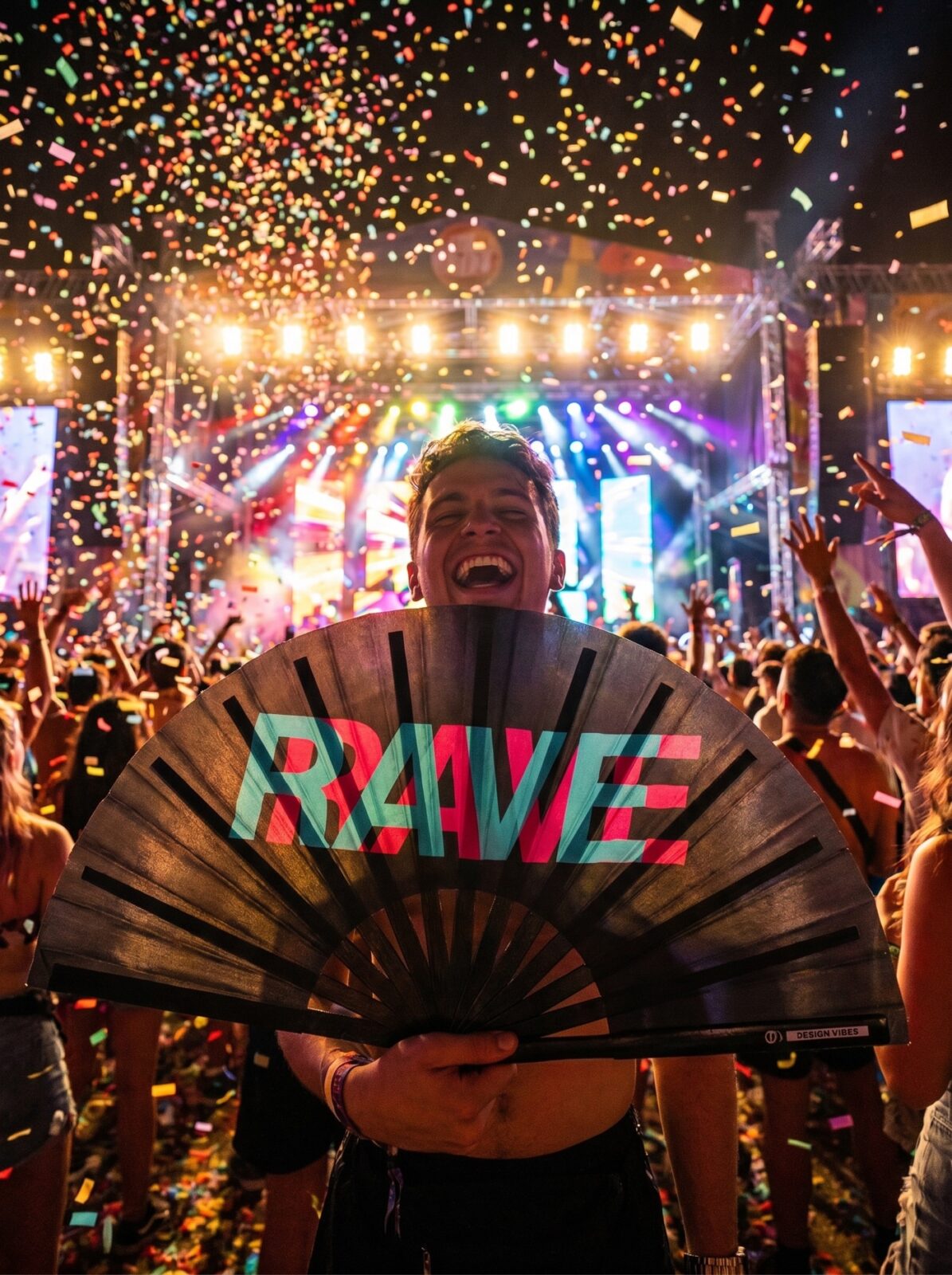 Festival Fan “Rave” sort blågrøn-pink – techno & rave accessoire – Visning 6