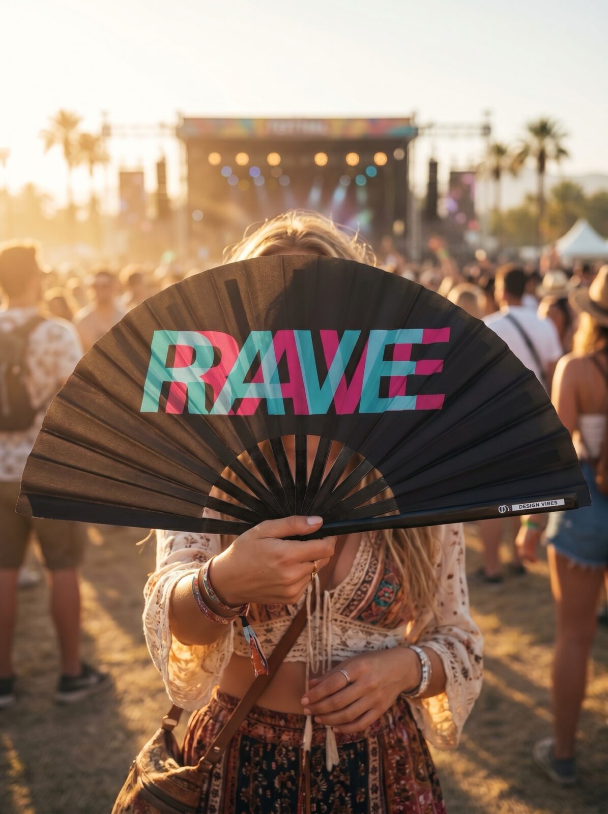 Festival Fan “Rave” sort blågrøn-pink – techno & rave accessoire – Visning 5