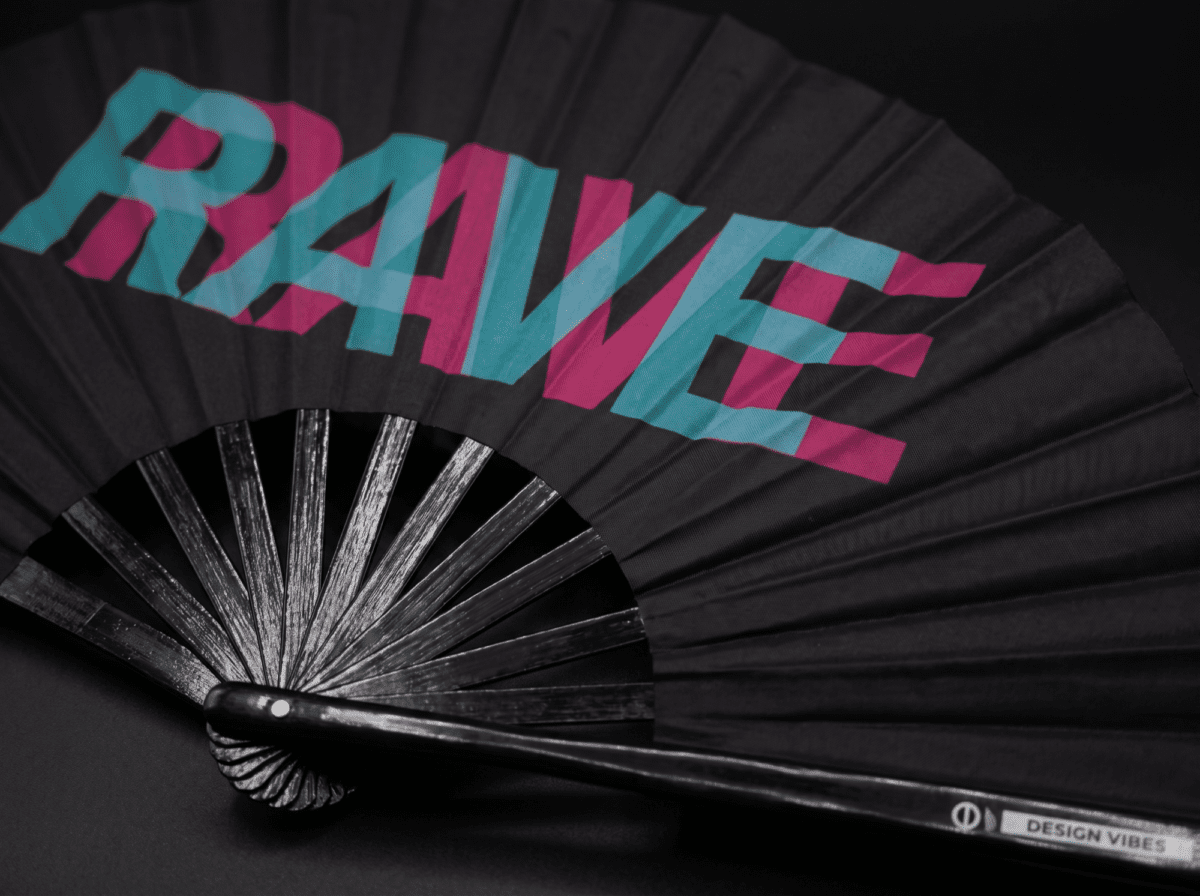 Festival Fan „RAVE“ sort, blågrøn-lyserød, Techno- og rave-accessoire, Visning 8