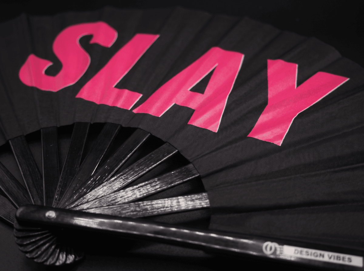 Festival Fan »SLAY« i sort/lyserød, CSD- og rave-accessoire, Visning 6