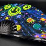 Festival Fan med neon-acid-smileys i sort til Techno og Rave, Visning 6