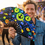 Festival Fan med neon-acid-smileys i sort til Techno og Rave, Visning 3