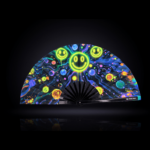 Festival Fan med neon-acid-smileys i sort til Techno og Rave, Visning 1