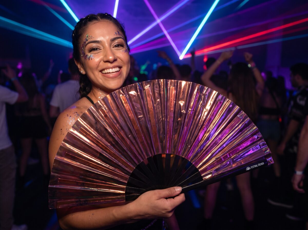 Festival Fan, holografisk, gennemsigtig, burgunderfarvet til festivaler og rave-fester, Visning 2