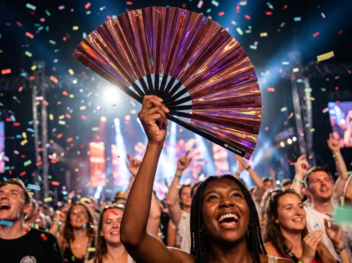 Festival Fan, holografisk, gennemsigtig, burgunderfarvet til festivaler og rave-fester, Visning 4