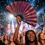 Festival Fan, holografisk, gennemsigtig, burgunderfarvet til festivaler og rave-fester, Visning 4