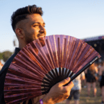 Festival Fan, holografisk, gennemsigtig, burgunderfarvet til festivaler og rave-fester, Visning 3