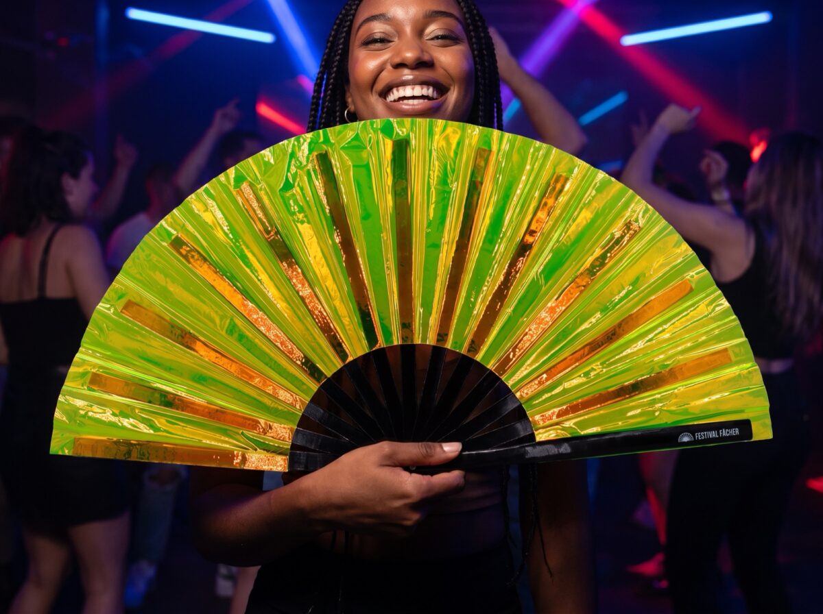 Festival Fans, holografisk, gennemsigtig, neongrøn, til rave og Techno, Visning 2