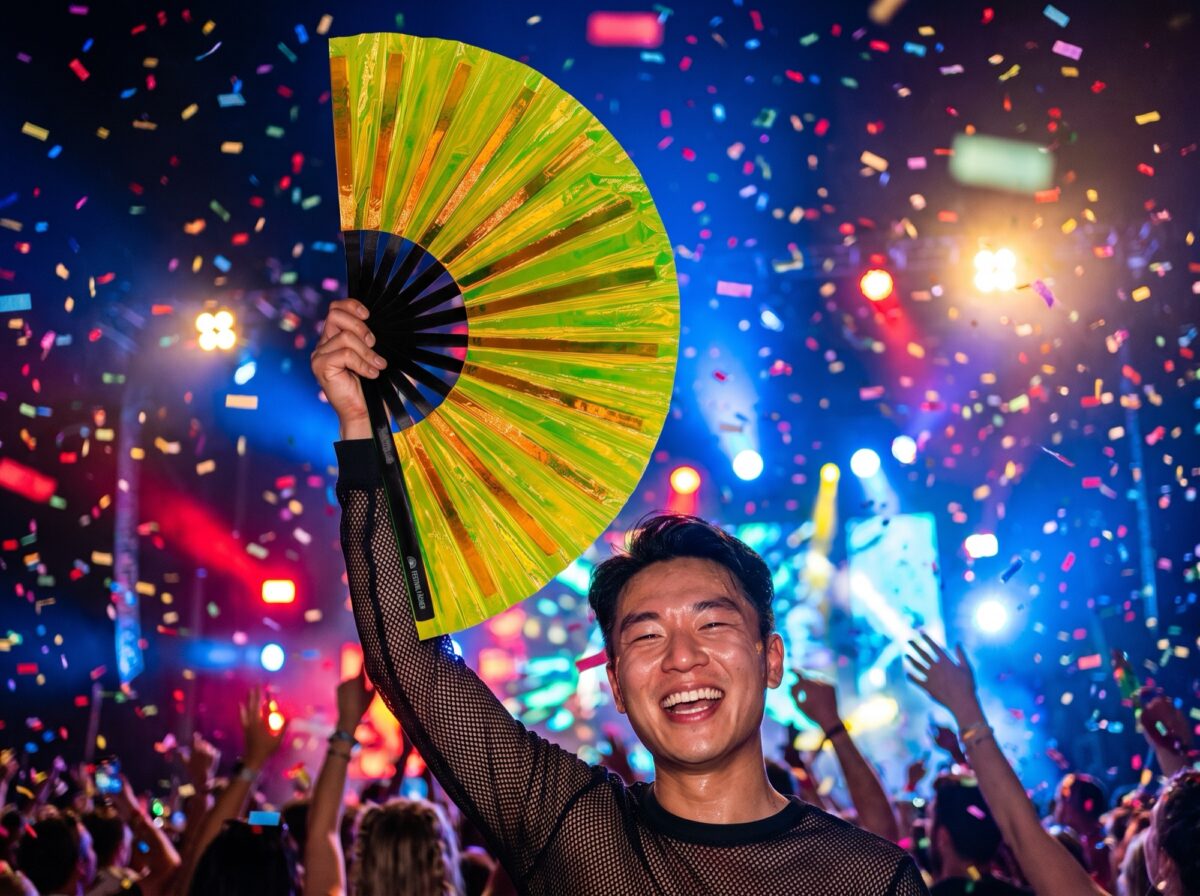 Festival Fans, holografisk, gennemsigtig, neongrøn, til rave og Techno, Visning 4