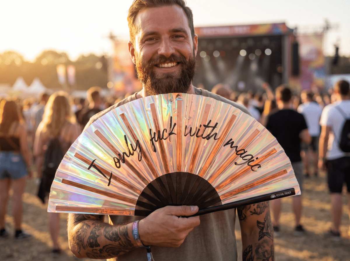 Festival Fan »I only fuck with magic« i holografisk kobber til Rave og festivaler, Visning 3