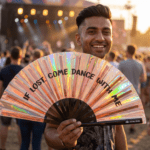 Festival Fan »IF LOST, COME DANCE WITH ME« i holografisk kobber til festivaler og Rave-fester, Visning 3