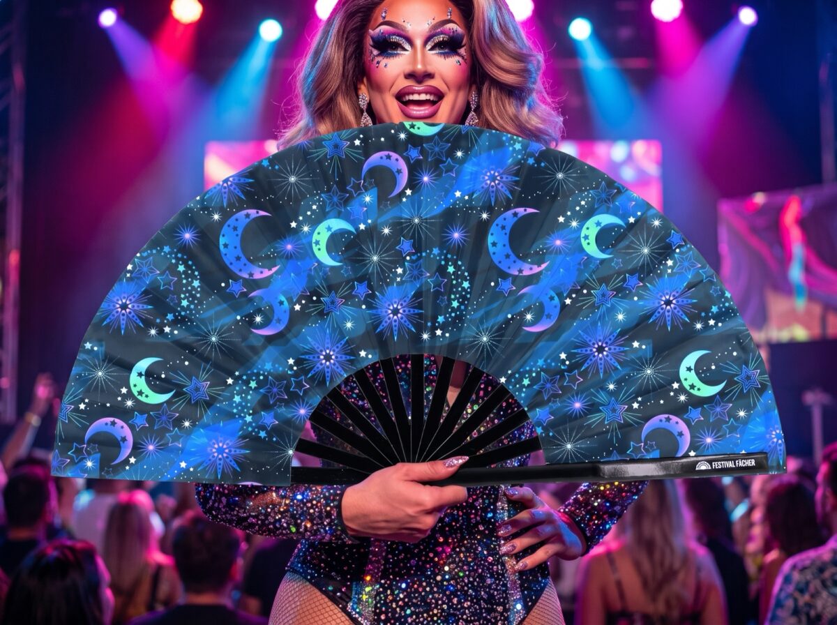 Festival Fan »Måne & Stjerner« natblå til festival og boho-stil, Visning 5