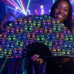 Festival Fan med neonkatte i sort til rave og festivaler, Visning 2