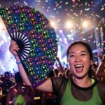 Festival Fan med neonkatte i sort til rave og festivaler, Visning 4
