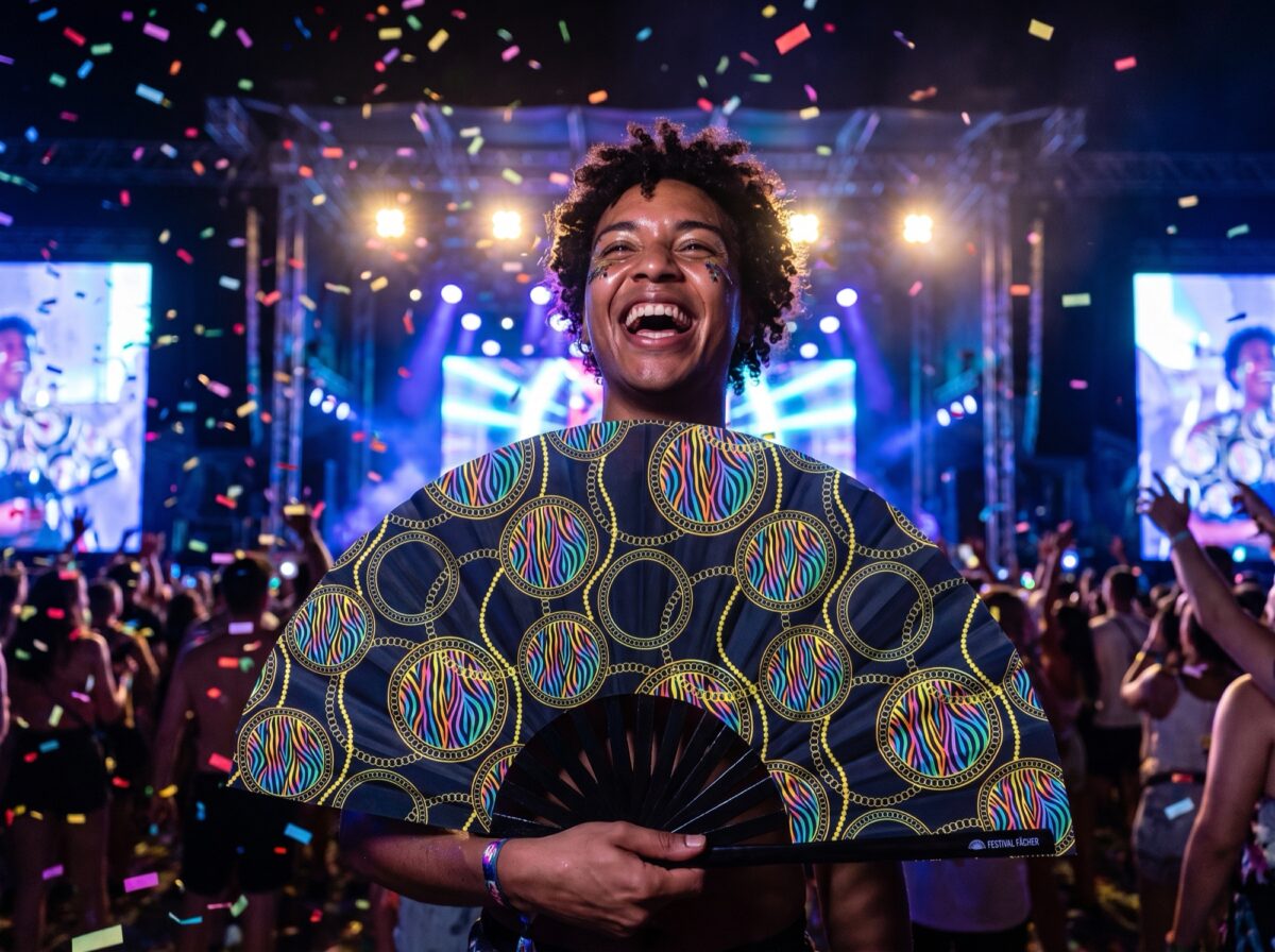 Festival Fans med neonfarvede cirkler i sort til Techno og Rave, Visning 4