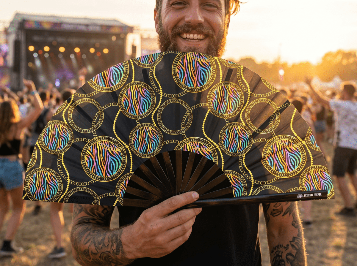 Festival Fans med neonfarvede cirkler i sort til Techno og Rave, Visning 3