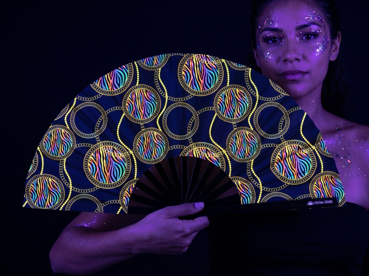 Festival Fans med neonfarvede cirkler i sort til Techno og Rave Rave (UV)
