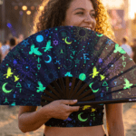 Festival Fans med okkulte symboler i neon-sort til psytrance og Rave, Visning 3