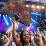 Festival Fan med neonmønster i sort til psytrance og Goa, Visning 4