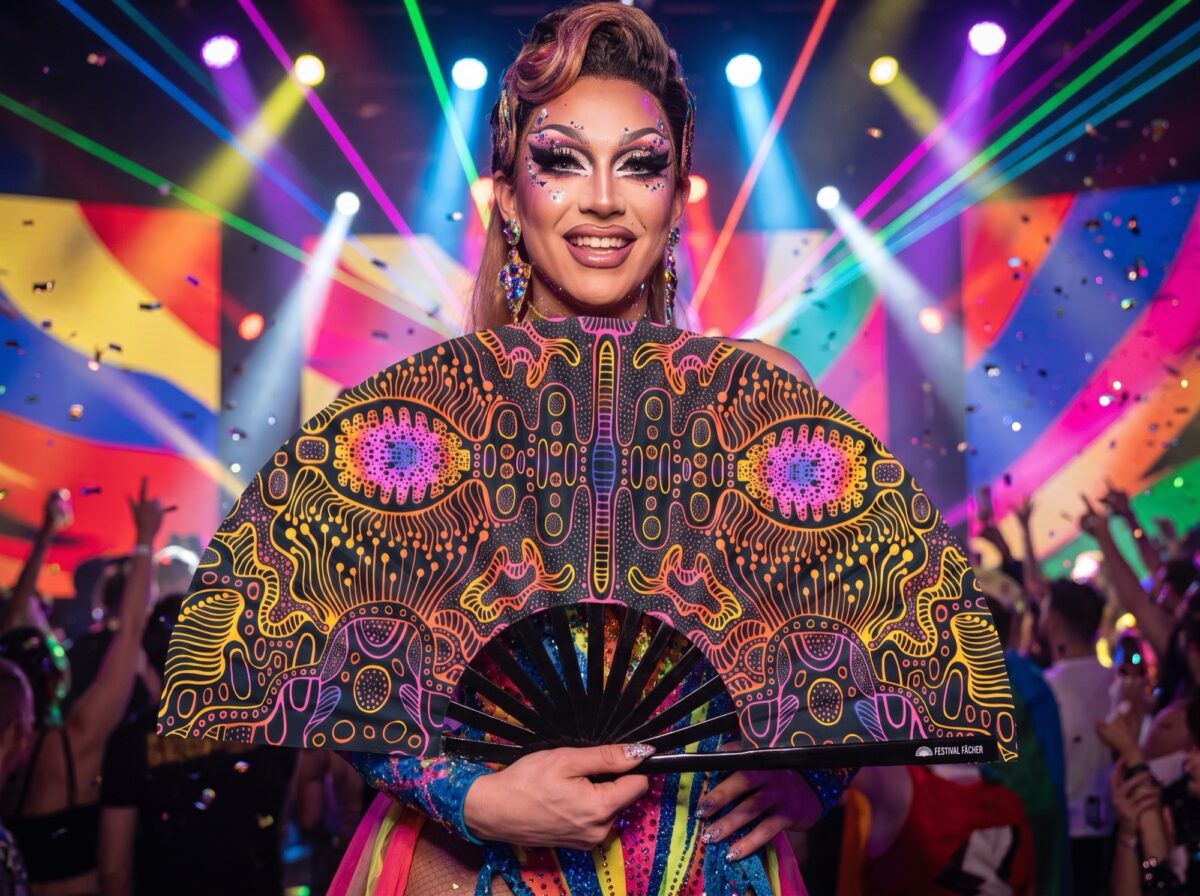 Festival Fan med neonmønster i sort til psytrance og Goa, Visning 5