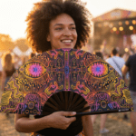 Festival Fan med neonmønster i sort til psytrance og Goa, Visning 3