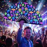 Festival Fan med neonfarvede svampe, airbrush, sort, til Goa & Psytrance, Visning 4