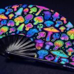 Festival Fan med neonfarvede svampe, airbrush, sort, til Goa & Psytrance, Visning 5
