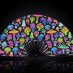 Festival Fan med neonfarvede svampe, airbrush, sort, til Goa & Psytrance, Visning 1