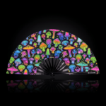 Festival Fan med neonfarvede svampe, airbrush, sort, til Goa & Psytrance, Visning 1
