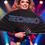 Festival Fan „TECHNO“ sort, blågrøn-lyserød, Techno & Rave, Visning 5
