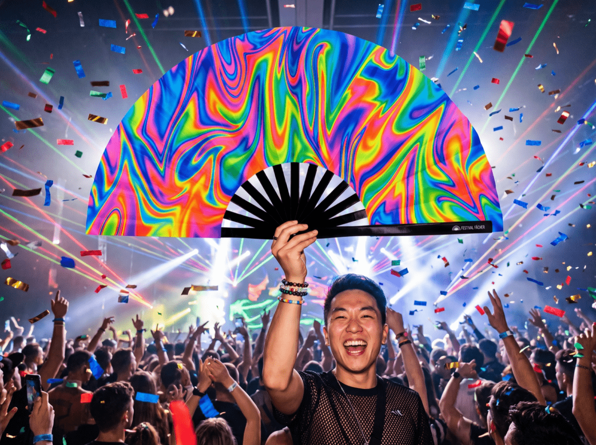 Festival Fan »Psychedelic Fire« i farverige nuancer til Techno og Rave, Visning 4