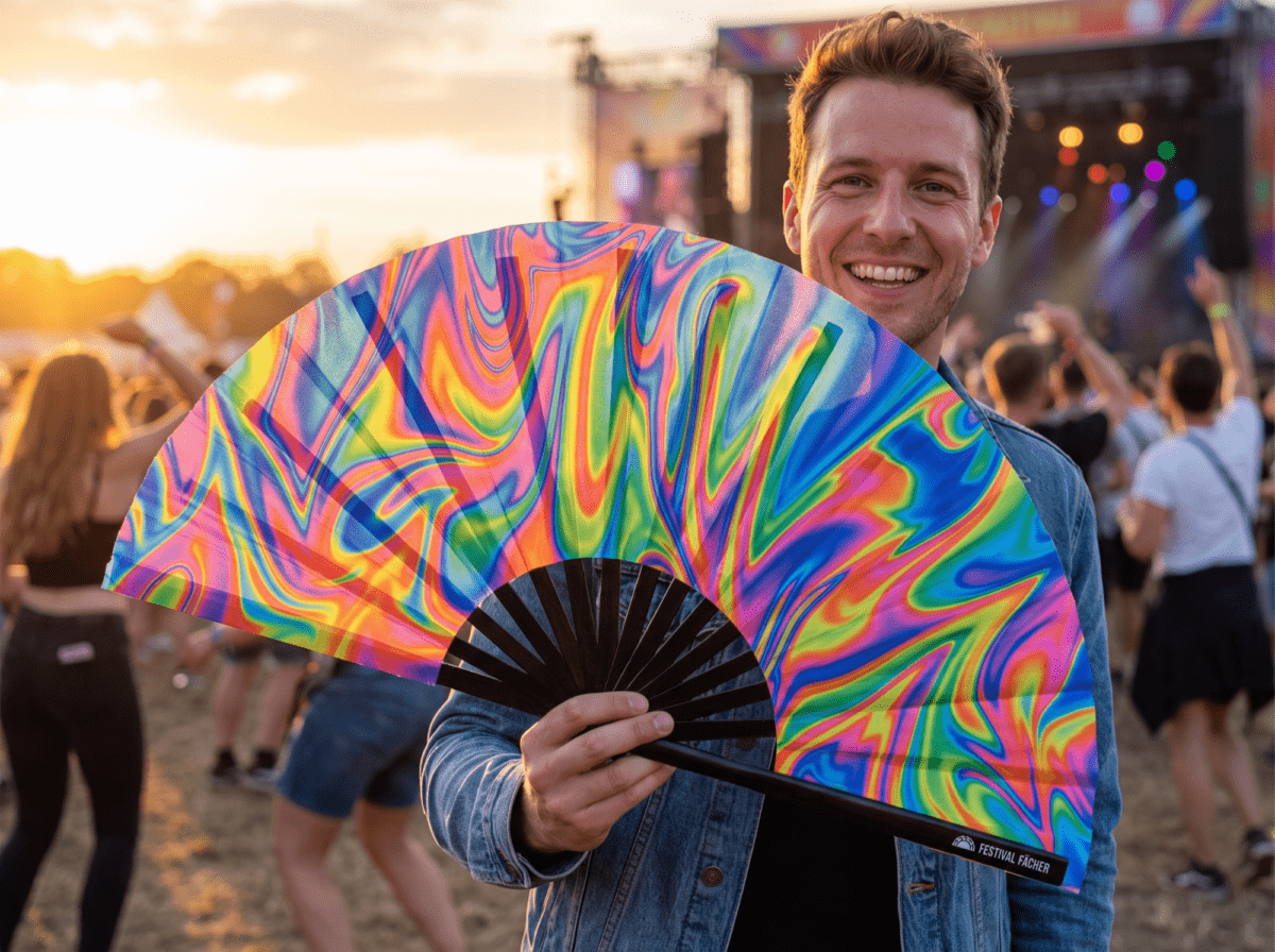Festival Fan »Psychedelic Fire« i farverige nuancer til Techno og Rave, Visning 3
