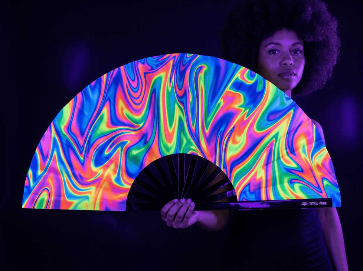 Festival Fan »Psychedelic Fire« i farverige nuancer til Techno og Rave Rave (UV)