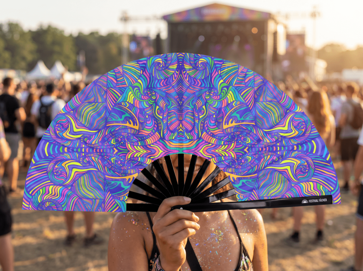 Festival Fan, Psykedelisk mandala i lilla til psytrance og Rave, Visning 3