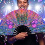 Festival Fan med sommerfugl-mandala i lilla til psytrance og festivaler, Visning 4