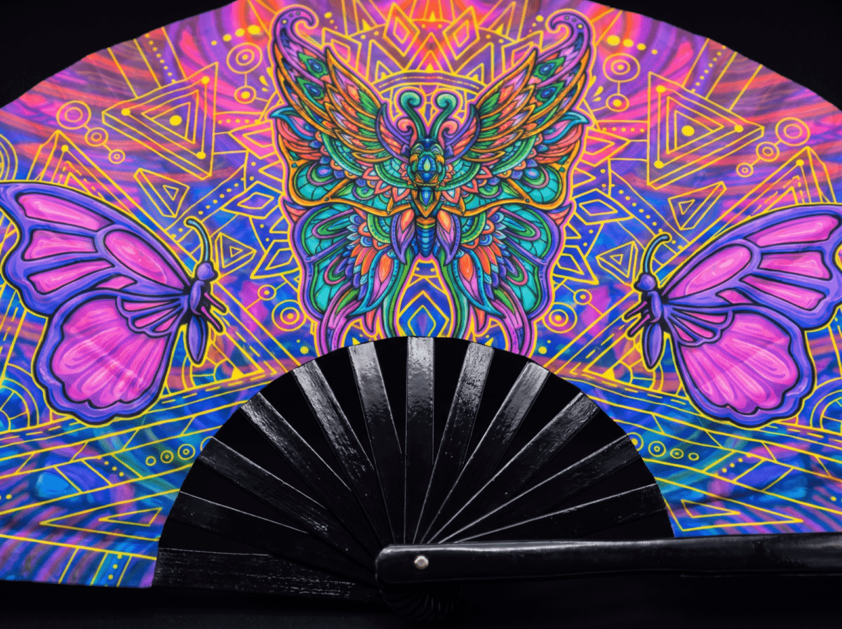 Festival Fan med sommerfugl-mandala i lilla til psytrance og festivaler, Visning 5