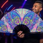 Festival Fan med sommerfugl-mandala i turkis til psytrance og Rave, Visning 2