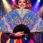 Festival Fan med sommerfugl-mandala i turkis til psytrance og Rave, Visning 5