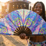 Festival Fan med sommerfugl-mandala i turkis til psytrance og Rave, Visning 3