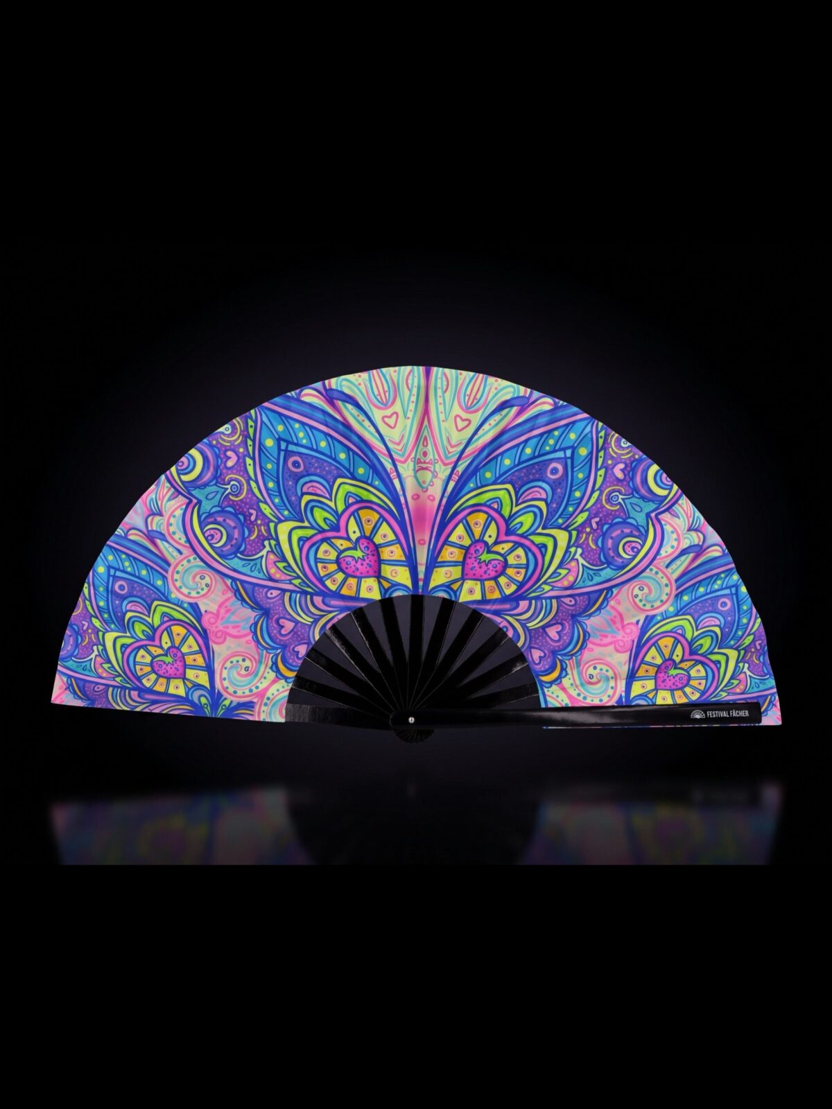 Festival Fan med sommerfugl-mandala i turkis til psytrance og Rave