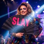 Festival Fan »SLAY« i sort/lyserød, CSD- og rave-accessoire, Visning 5