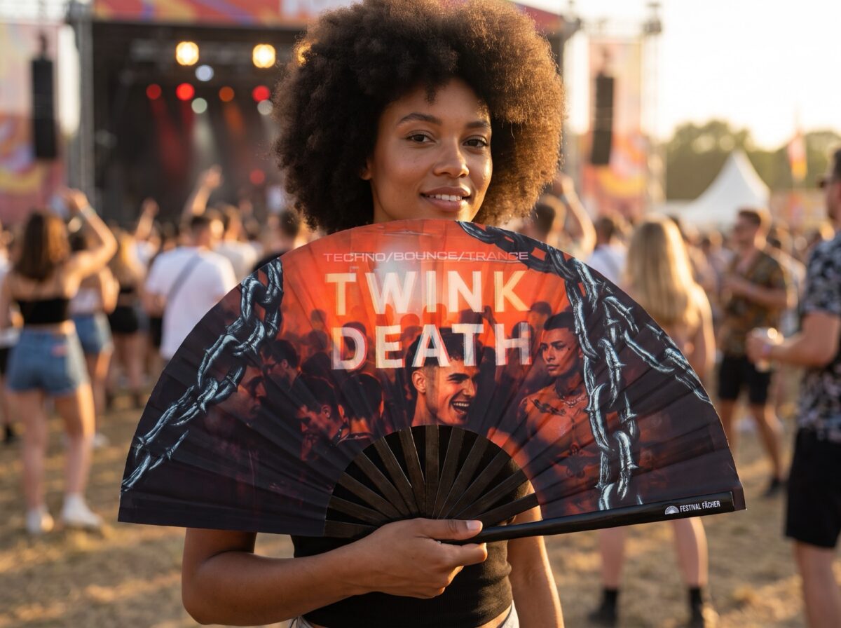 Festival Fan „TWINK DEATH“, sort, til Techno og Rave, Visning 3