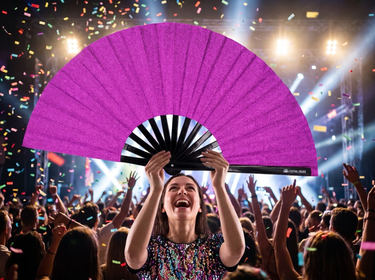 Festival Fans i lilla med glimmer til festivaler og fester, Visning 4