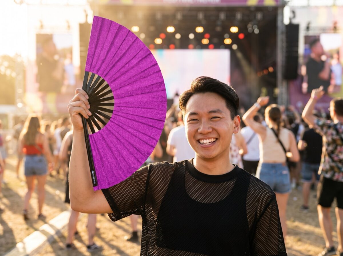 Festival Fans i lilla med glimmer til festivaler og fester, Visning 3