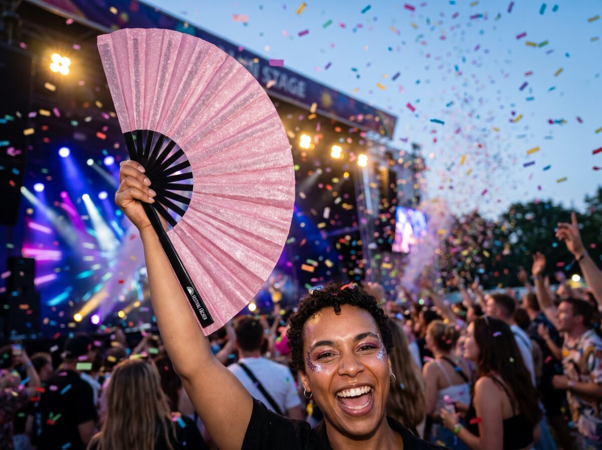 Festival Fan i lyserødt glimmer til festivaler og fester, Visning 4