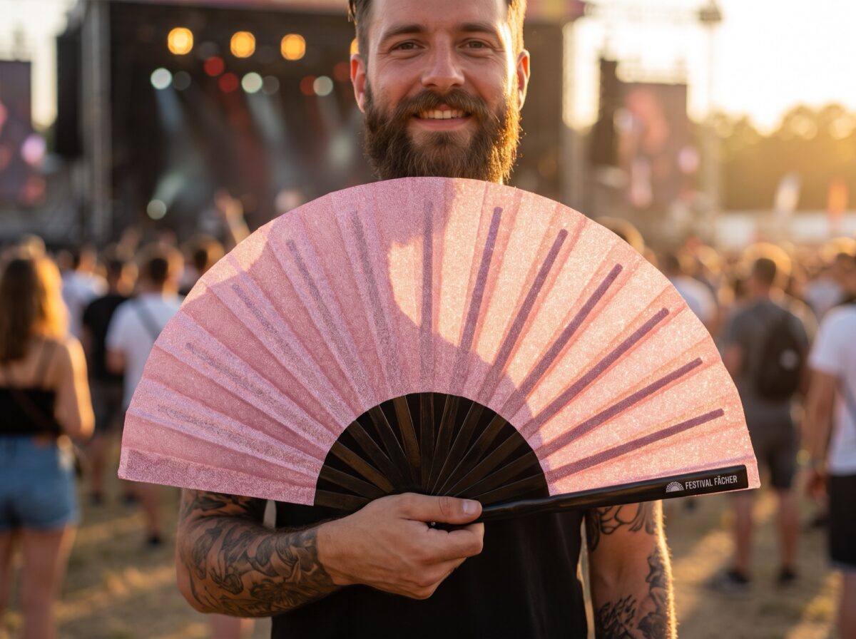Festival Fan i lyserødt glimmer til festivaler og fester, Visning 3