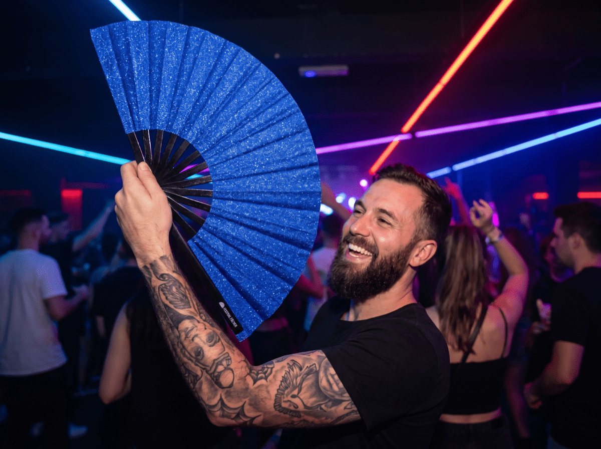Festival Fan i kongeblåt med glimmer til festivaler og fester, Visning 2